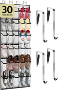 PAULONE Over the Door Organizer with 30 Large Pockets, 3 Sizes of Closet Hangers, Holds up to 69 lbs, Hanging Organizer with Clear Window for Children's Toys, Shoes, Diapers (White)