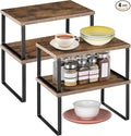 ETELI Kitchen Counter Cabinet Shelf Organizer Expandable Stackable Shelves Set of 4 Shelf Risers Small Counter Top Racks for Kitchen Cupboard Pantry, Brown