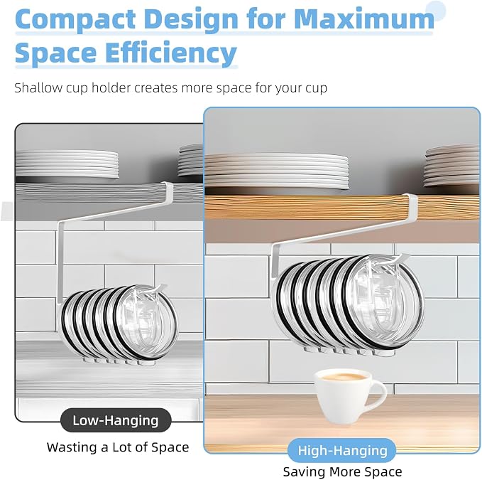 Tumbler Lid Organizer, 2 Pack for Yeti Lid Organizer, Space Saving Water Bottle Lid Holders, Tumbler Lid Holder Up to 12 Lids,No Drilling,Cup Lid Organizers for Kitchen Under Cabinet Storage (White)
