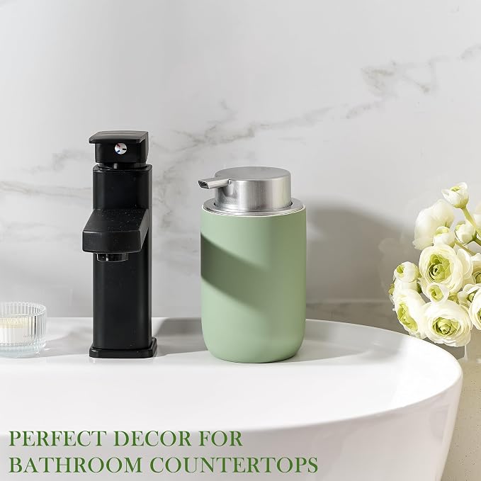 Foaming Soap Dispenser,12oz Foam Dispenser Ceramic,Foaming Hand Soap Dispenser Bathroom,Green Modern Refillable Soap Bottle for Hand Wash(Rubber Paint)