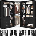 Besiost Corner Closet System with 5 Drawers, Closet Organizer System with 15+Shelvess & 4 Hanging Rods, 63.2"L * 63.2"W / 87.2"L * 39.2"W Reversible L Shaped Walk-in Closets, Load 2500+LBS, Black