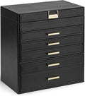 VLANDO 6 Layer Large Jewelry Box - Jewelry Holder Organizer, Jewelry Box Organizer for Drawer Necklace Ring Bracelet and Watch, Birthday Gift for Loved Ones - Black