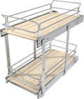 2 Tier Pull Out Cabinet Organizer 11.06" W X 22" D, Wood & Chromed | Full Slide Out Drawers For Kitchen Cabinets, Cabinets Capacity Heavy Duty Caddy, Cabinet Pullout Shelves , Pantry Storage