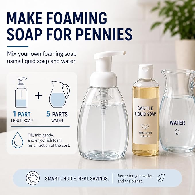 Bar5F Foaming Soap Dispenser Pump Bottle for Dr. Bronner's Castile Liquid Soap 8.5-Ounce Pack of 2