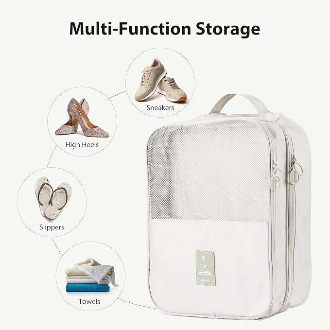 Travel Shoe Bag Holds 3 Pair of Shoes, Hezelf Shoe Storage Pouch for Travel and Daily Use, Travel Suitcase Shoe Organizer, Waterproof