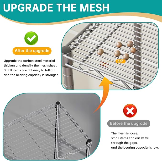 SINGAYE Metal Shelves Wire Shelving Storage Standing Adjustable Shelf Unit | 5 Tier Mesh Units Shelf for Kitchen Laundry Bathroom Closet Organizers Pantry Narrow Home Rack 10" D x 16" W x 55" H Gray