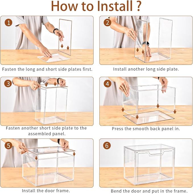 Freebat Stackable Storage Organizers, Clear Acrylic Display Case, 9-Pack Acrylic Boxes with Lids, Clear Storage Containers Storage for Handbags, Collectibles & Figures