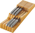 Bambüsi Knife Drawer Organizer - Bamboo Wood In-Drawer Knife Block Holder for Kitchen Drawer, 16 Slot Blade Down Knife Organizer Insert, Fits Chef & Steak Knives, Standard Drawer (Knives Not Included)