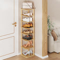 8 Tiers Vertical Shoe Rack Tall Narrow Shoe Tower Corner Shoe Rack, Natural | Small Shoe Organizer for Entryway, Closet, Dorm & Small Spaces, Freestanding Wooden Shoe Shelf for Boots, Sneakers, Heels.