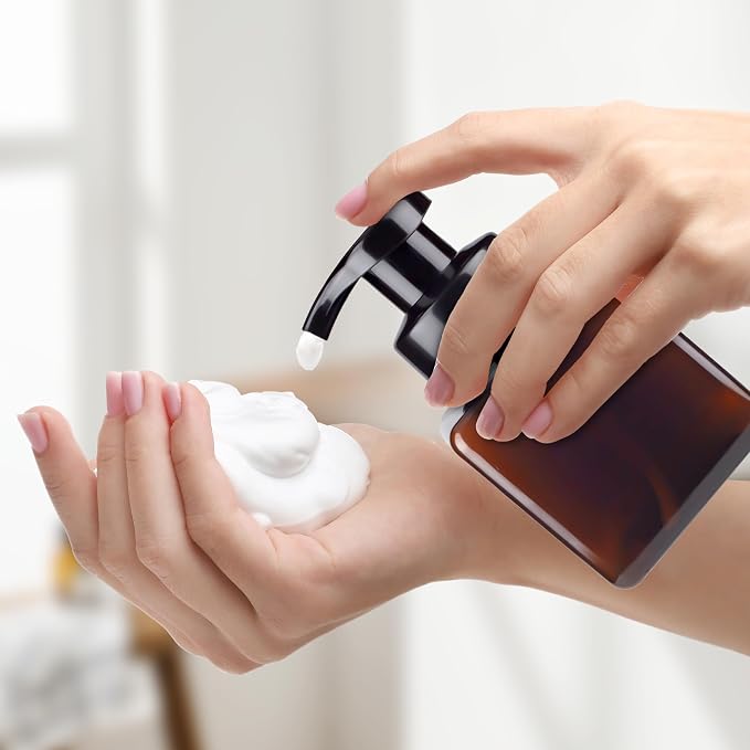 250ML Foaming Soap Dispenser, 2-Pack Plastic Hand Soap Dispenser, Refillable Leakproof Foam Pump Bottle with Waterproof Labels, for Shampoo, Body Wash