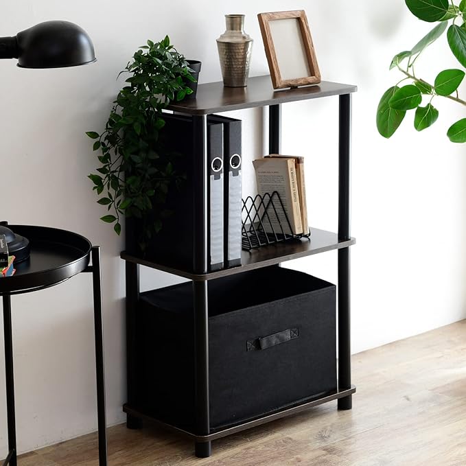 Yamazen NSR-3 (DBR4/BK) Rack, Shelf, Slim, A4-Compatible, Easy Assembly, 3 Tiers, Width 18.5 x Depth 10.6 x Height 29.9 inches (47 x 27 x 76 cm), Dark Brown, Living Alone