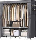 LOKEME Wardrobe Closet,Portable Closet for Bedroom Steel Pipe Diameter 19mm Strong and Sturdy Grey Portable Closets for Hanging Clothes with 3 Hanging rods, 6 Storage Shelves and Side Pockets