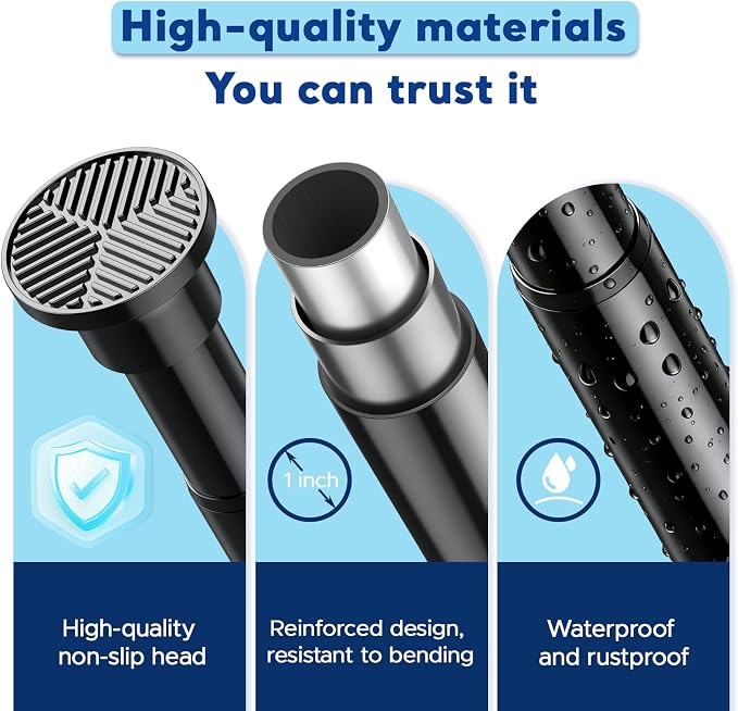 Tension Rods 28 to 61 Inch, 1" Heavy Duty Adjustable Spring Tension Curtain Rod - Non-Slip No Drill Shower Curtain Rod for Bathroom, Window, Closet & Doorway, Black