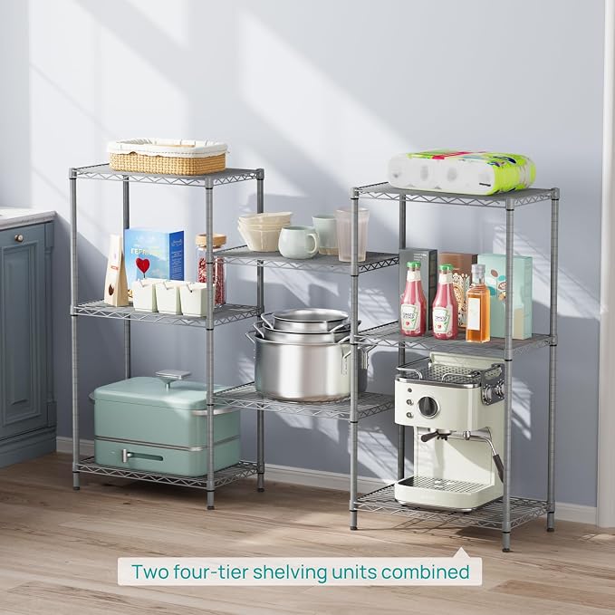 SINGAYE 4 Metal Shelves Wire Shelving Storage Shelf Adjustable Unit Pantry | 4 Tier Kitchen Laundry Room Organization Home Pantry Closet Bathroom Organizers Garage Rack 14" D x 24" W x 48" H Gray