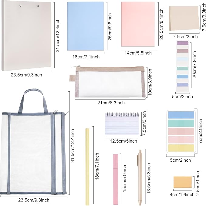 Colarr 54 Pcs Cute Notebook Stationery Set for Women, Bible Study Supplies, 6 Lined Notebooks, 36 Pens, Sticky Notes & Tabs, Bags & Folders for Work Journal Study College Office Supply(Morandi)