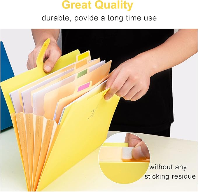 Forvencer Accordion File Organizer, Letter Size, 5 Pocket Expanding File Folder, Cute File Folder with Labels, Portable File Organizer for School Office Supplies, Folders for Documents, Bright Yellow