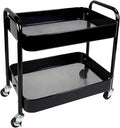 2 Tier Short Rolling Cart with Wheels for Under Desk Storage & Panrty Floor Organizer, Large Capacity Metal Kitchen Utility Cart, Sturdy Makeup Organizer for Small Space with 4 Hooks, Black