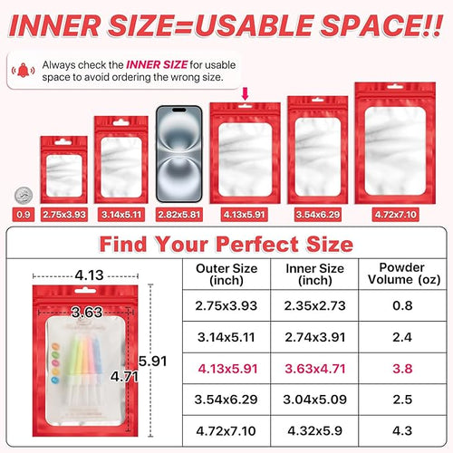 100 Pack Smell Proof Bags, Resealable Packaging Mylar Bags, Heat Seal Bags with Frosted Clear Window, Foil Pouch Smell Proof Zipper Bag for Food Storage (Red, 4.13 x 5.91)