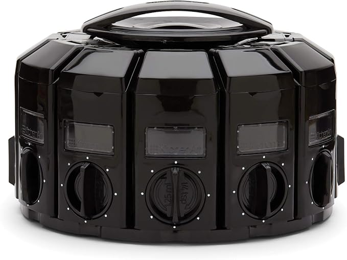 Kitchen Art Spice Rack Select-A-Spice Auto-Measure Carousel 12 Compartments Black 8.75 x 8.75 x 6 inches | 12 Spice Canisters | 55 Labels Included | Revolving Spice Rack | Each Jar Dispenses 1/4 Teaspoon With Each Twist | Mountable