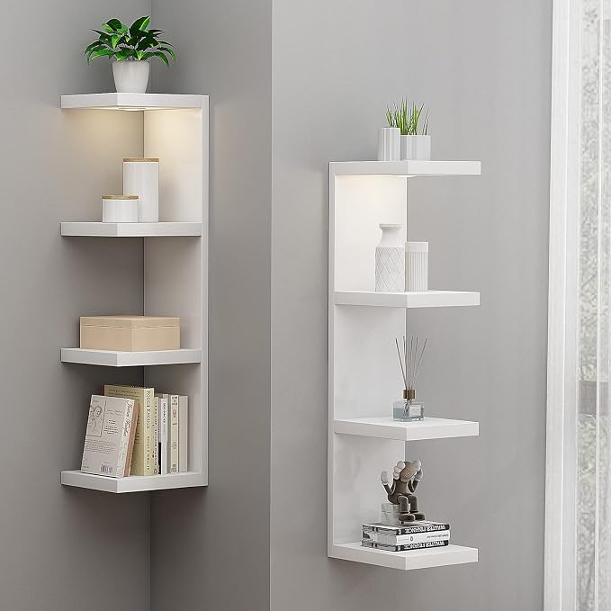 LitaEther Versatile 4 Tier Wall Shelf Unit,White Lack Wall Shelf,Display Floating Shelf with LED Remote Control Light