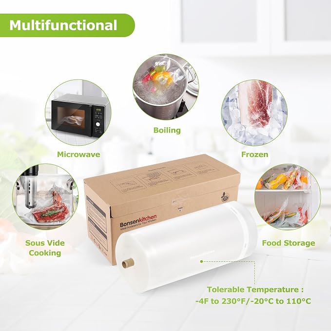 Bonsenkitchen 11"x150' Vacuum Sealer Bags with Cutter for Food Storage | Commercial Grade, Meal Prep and Sous Vide Cooking, Puncture Resistant Heavy Duty Design, BPA Free Food Grade Safe Material
