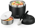 Thermo Food Jar for Hot Food Adults 32OZ Soup Thermo Lunch Containers Wide Mouth Vacuum Insulated Stainless Steel Leakproof Bento Box with Spoon (NEW-BLACK)