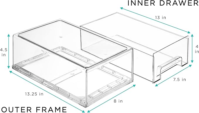 Sorbus Medium Clear Storage Drawers (6 Pack) – Stackable Organizer Drawers for Fridge, Pantry, Kitchen – Pull-Out Storage Bins with Handles, Slide Out Acrylic Drawers