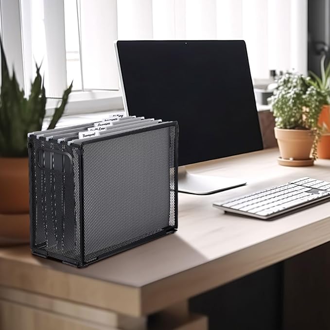 2 Pack Hanging File Holder, 10 Hanging Folders, Metal Mesh, Letter Size Folder Storage, Desktop Storage Cabinets, Office School Document(Gray,Small)