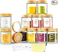 AISIPRIN Spice Jars with Label,12 Pcs 8oz Glass Jars with Bamboo Lids,Spice Organizer for Cabinet,Drawer, Rack, Seasoning Organizer Containers,Including 2 Type Labels