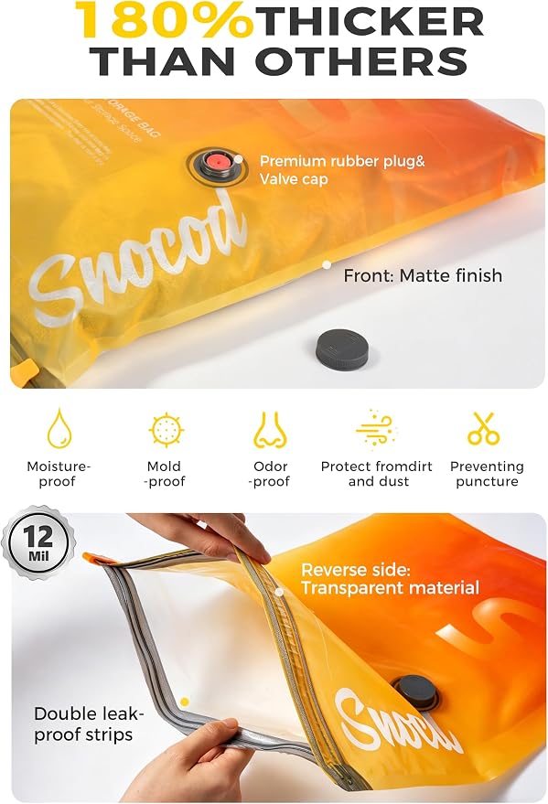 Travel Vacuum Bags with Pump, 15 Pack Vacuum Storage Bags for Clothing, Brushless Motor Type-C Rechargeable Pump, Compression Packing Bags for Travel, Suitcase, Closet and Home Storage, Yellow