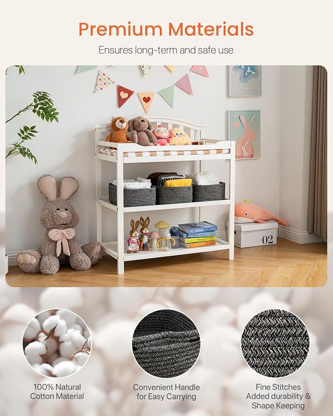 Small Woven Basket, 13.5 x 9.5 x 5 Inches, Storage Basket for Organizing, Cute Small Rope Shelf Closet Cube Storage Bins Baskets for Shelves, Dog Toy Gift Baskets Empty, 3 Pack Mixed Black
