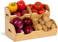 Bamboo Pantry Organizer Bins, Countertop Storage Container for Onion and Potato, Upgraded Airflow Design Keeps Fruits and Vegetables Fresh, Multi-Purpose for Kitchen, Snack Storage, Bathroom(3 Pack)