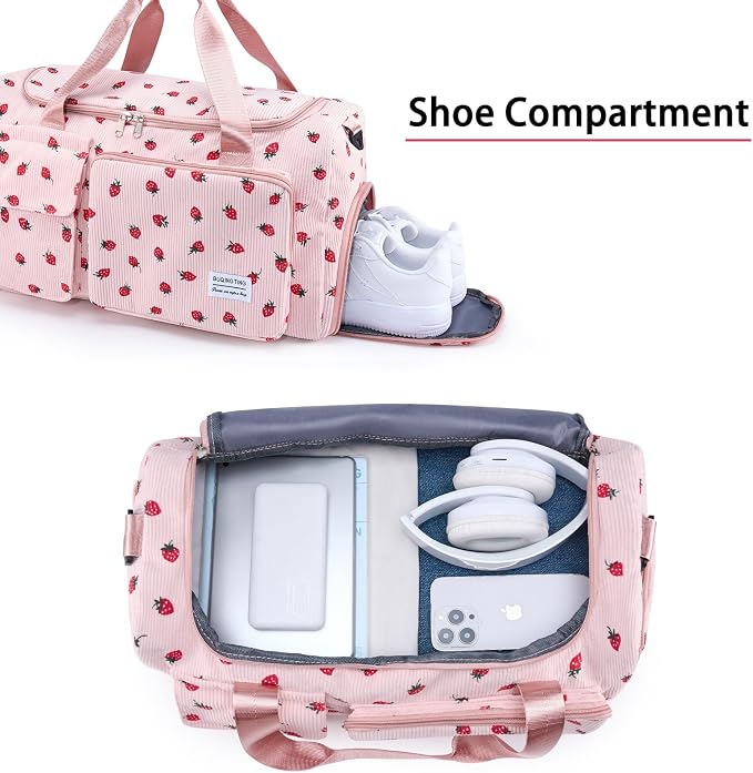 Small Gym Bag for Women, Travel Duffle Bag Carry On Weekender Bag with Shoe Compartment