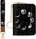 Blusabaca Women Credit Card Holder, Small RFID Wallet with Wristlet Strap | Moon, Removable Keychain, Case Zipper, PU Leather, Cash Coin Pocket, Business Purse with Key Lanyard, Ladies Female Gift