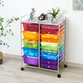 DREAMADE Rolling Cart with 15 Drawers, Utility Cart with Removable Storage Drawers, Lockable Wheels, Art Cart for Home Office Living Room Art Supplies Crafts (Rainbow, 25"L x 14.5"W x 34.5"H)