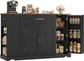 HOSTACK 47" W Kitchen Island Cart with Storage, Rolling Island Table, Black | Mobile Kitchen Storage Islands on Wheels with 2 Drawers, Adjustable Shelves, Movable Buffet Cabinet for Dining room