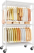 ULIFHOME P1 Rolling Clothes Rack Heavy Duty, Metal Closet Clothing Rack with Lockable Wheels, Portable Wardrobe Closet for Hanging Clothes, 35.5" W x 15.7" D x 80.5" H, Hold 500lbs, White