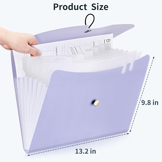 JARLINK 7 Pockets Expanding File Folder, A4 Accordion folders,Blue & Purple | Accordion File Folders with 12 Labels, Portable Document Organizer for Home, College, School, and Office Supplies
