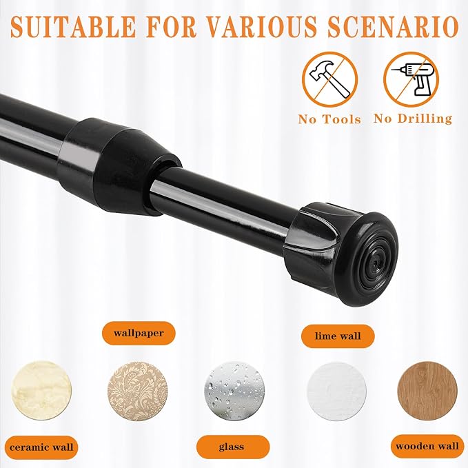 KXLife Spring Tension Curtain Rod No Drill Adjustable 18-30", 2Pcs, Black | Expandable Tension Mounted, Renter Friendly, Non-Slip Ends, for Window, RV, Closet