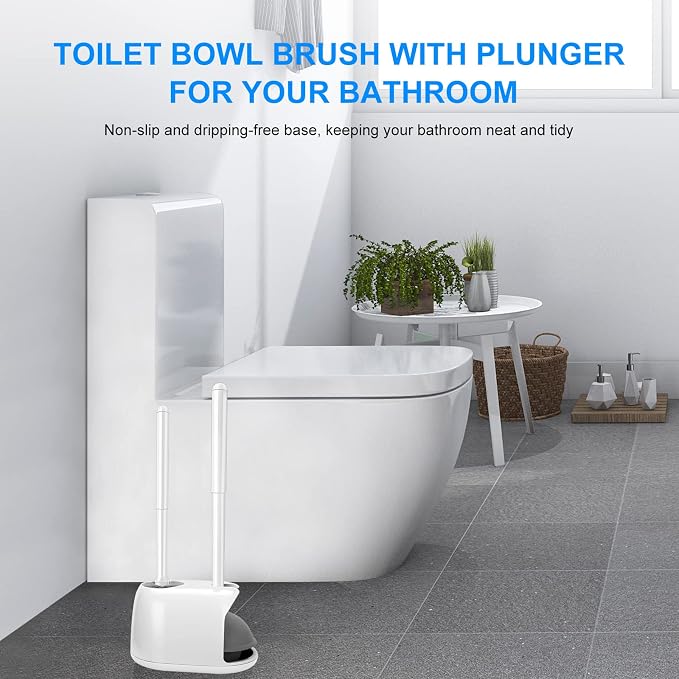 SetSail Toilet Brush and Plunger Set, 3 Pack Toilet Plungers for Bathroom with Holder Heavy Duty Toilet Bowl Brush and Holder Hidden for Deeply Cleaning,White