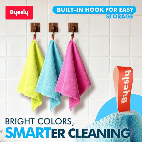 12-Pack Microfiber Cleaning Cloth, 11.5x11.5 Microfiber Towels for Cars, Dishes & House, for Detailers, Chefs & Efficient Home | Scratch-Free, Lint-Free, Ultra Absorbent(Yellow/Pink/Blue)