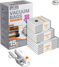 Vacuum Bags for Travel with USB & TYPE C Pump, Vacuum Seal Travel Bags, 15 Pack Carry-On Vacuum Storage Bags for Luggage & Suitcase, Space Saver for Clothes & Travel(Grey)