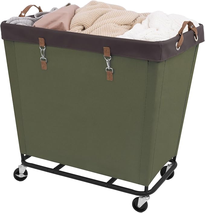 StorageWorks Laundry Basket with Wheels for Clothes, 320L Green Hamper Cart