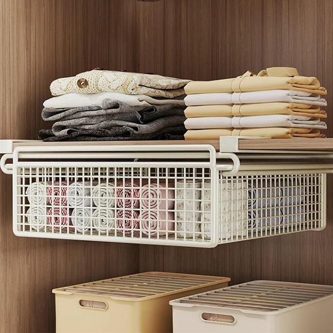 Cabinet Organizing Bin Under Shelf Storage Basket Hanging Pullout Drawer Multifunction Bedroom Clothing Pull Out Basket Rust Closet Storage