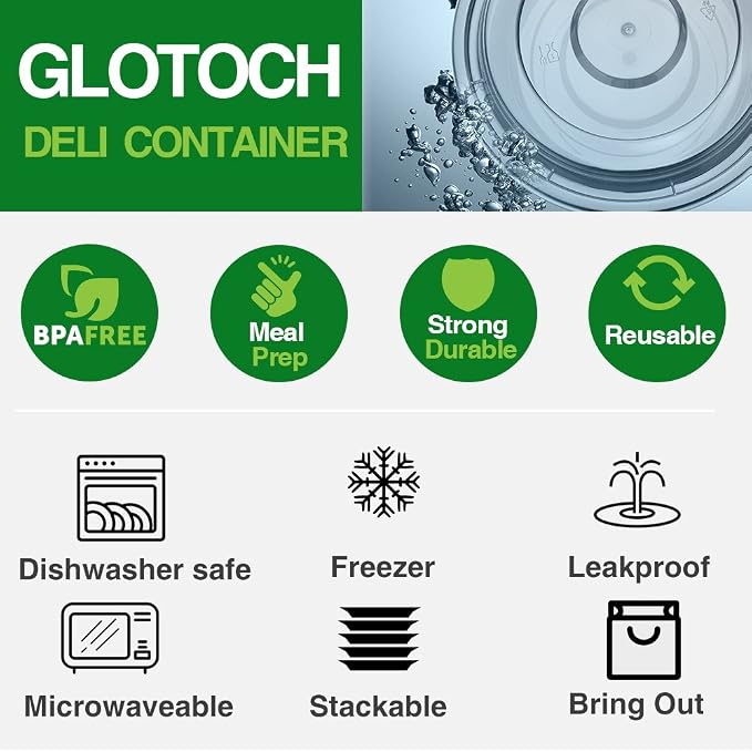 Glotoch Round Reusable Meal Prep Containers with Lids, 24 oz, 50 Pack | To Go Food Containers, Microwave, Freezer and Dishwasher Safe, Leak-Resistant, for Salads, Lunches and Leftovers
