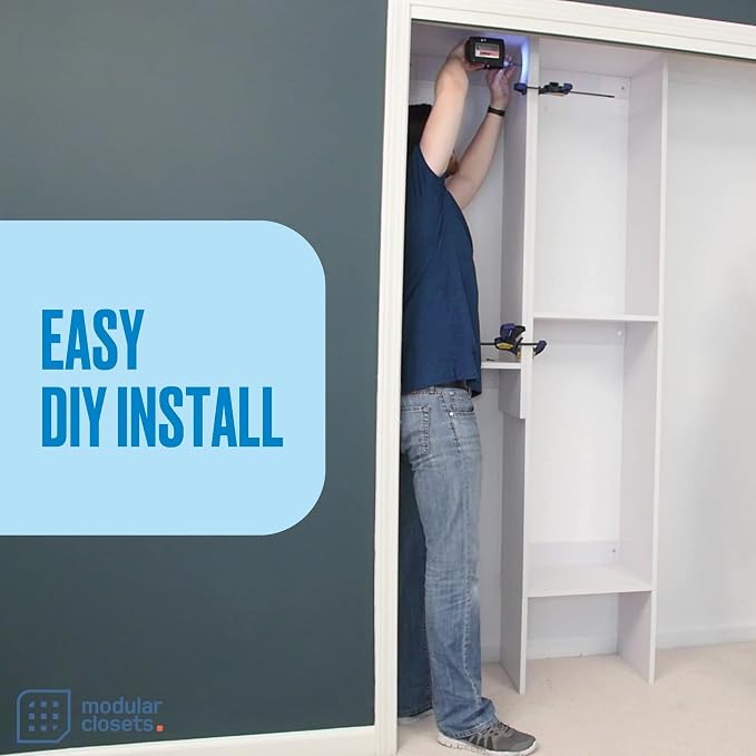 Double Hanging Closet System - Modular Corner Closet Organizer With Shelves (White, 27 inches Wide)