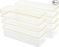 Martha Stewart Kerry Plastic Stackable Office Desk Drawer Organizers, 9" x 3", 8 Pack, with Gold Trim