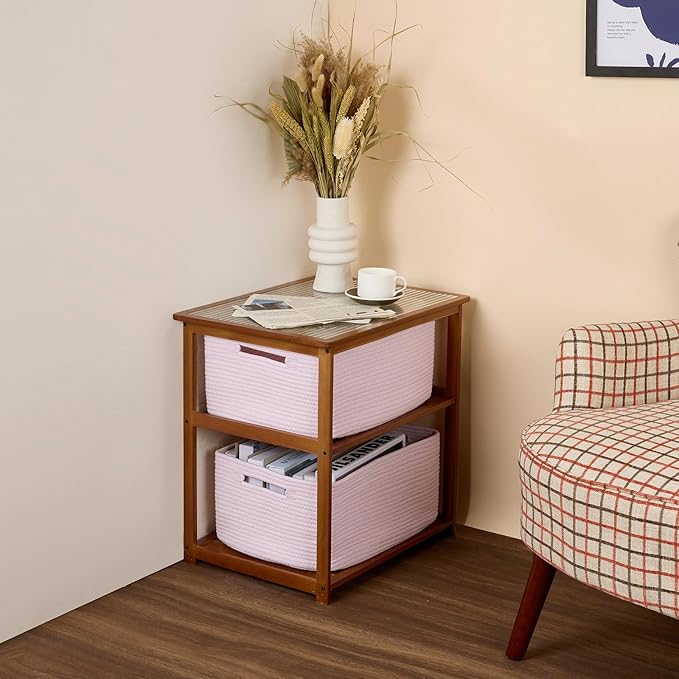 MiniArk Large Storage Baskets for Shelves, 17 x 13 x 7.5” Closet Organizers Bins for Clothes Blanket Towels, Baby Nursery, Toy Baskets Box, Woven Rope Baskets, 3 Packs Light Pink