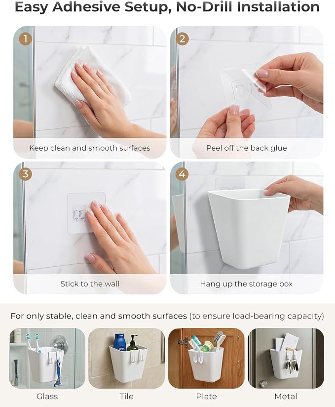 4 Pack Rolling Cart Accessories, White Craft Cart Cup Holder and 6 Hooks for Utility Carts Accessories, Adhesive Kitchen Cabinet Door Storage, Space-Saving Wall Mount Organizer for Bathroom, Office