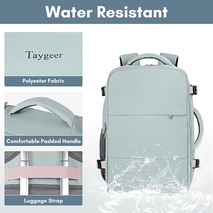 Taygeer Carry On Backpack for Women, TSA Approved Personal Item Backpack | Cute Daypack with 17.3 inch Laptop Compartment for Hiking Outdoor, Underseat Travel Bag with Multiple Pockets, Powder Blue